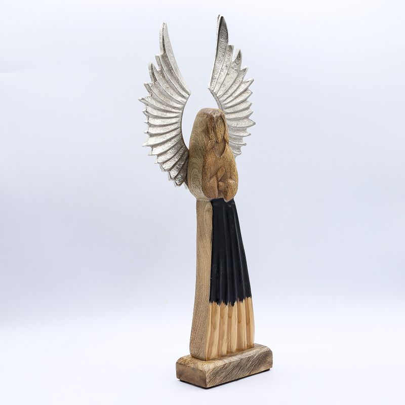 Velký Anděl Ochránce z Mangového Dřeva a Kovovými Křídly & Smaltovaným Detailem - 40cm