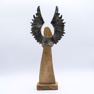 Velký Anděl Ochránce z Mangového Dřeva a Kovovými Křídly & Smaltovaným Detailem - 40cm