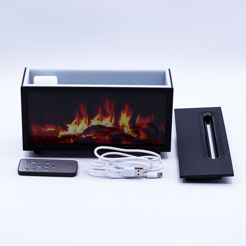 Aroma Difuzér s Efektem Plamene a Ptačím Zvukem - Černý, USB - Měnící se Barva