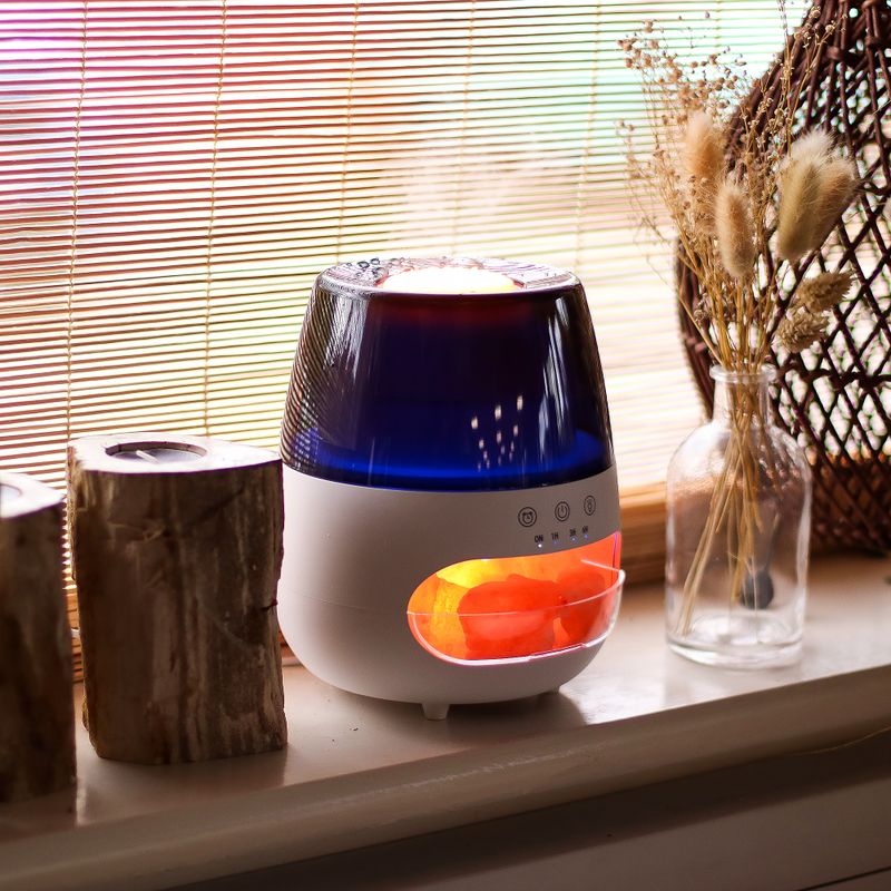 Aroma Difuzér s Efektem Plamene Solného Kamene - Bílý USB - Změna Barvy a Časovač