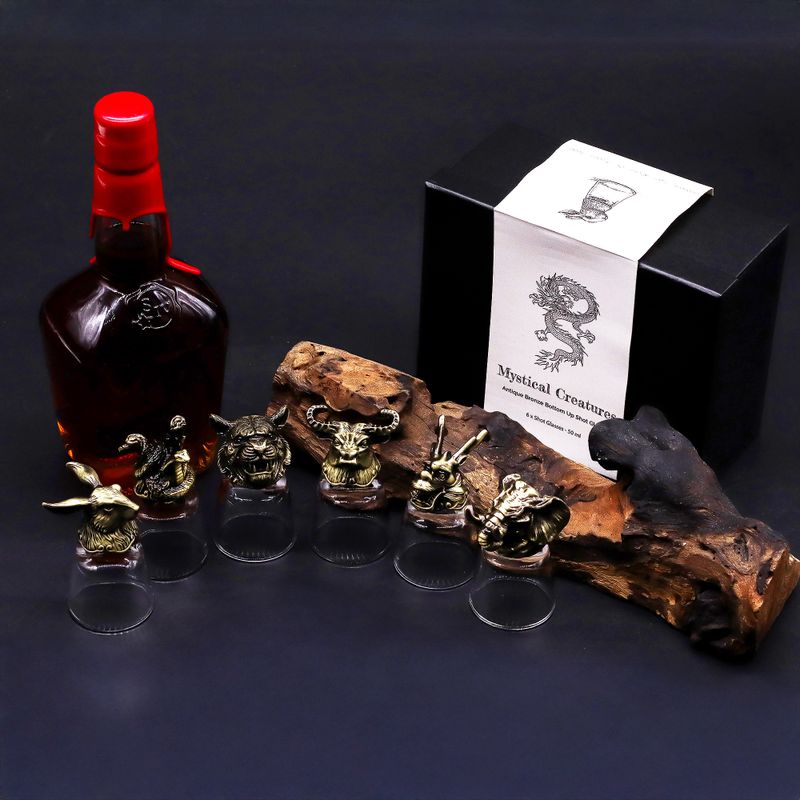 Dárková Sada 6 Panáků Bottom Up (50ml) - Mystické Bytosti - Starožitný Bronz
