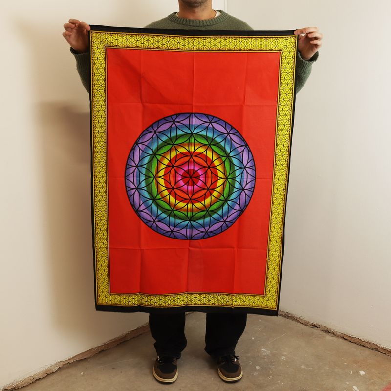 Bavlněné Nástěnné Závěsy (70x110cm) - Duhový Květ Života