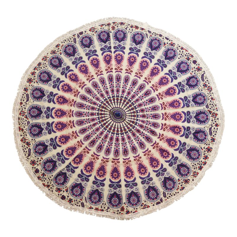 Malý Mandala Kruhový Nástěnný Závěs (130cm) - Páví Fialová