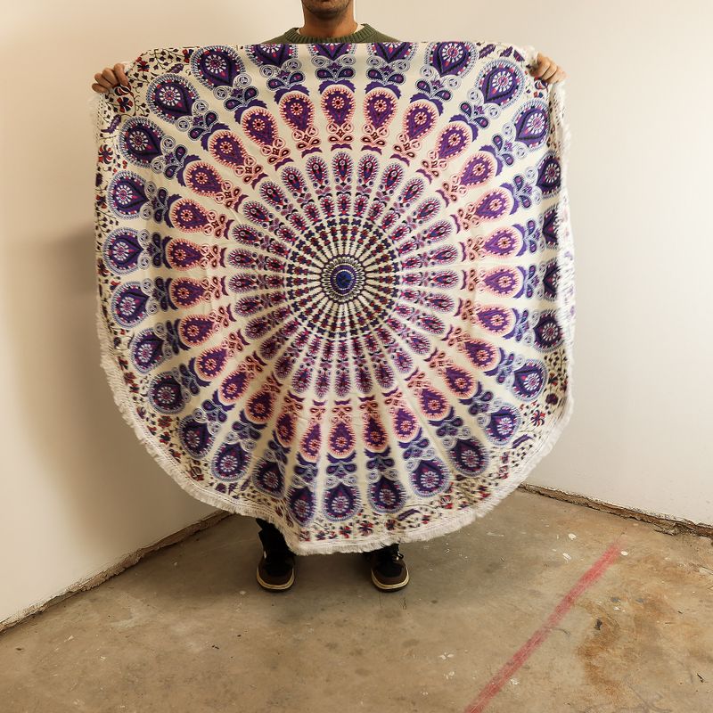 Malý Mandala Kruhový Nástěnný Závěs (130cm) - Páví Fialová