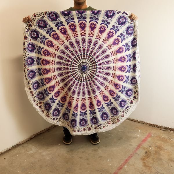 Malý Mandala Kruhový Nástěnný Závěs (130cm) - Páví Fialová