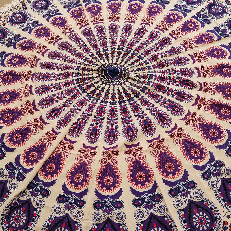 Malý Mandala Kruhový Nástěnný Závěs (130cm) - Páví Fialová