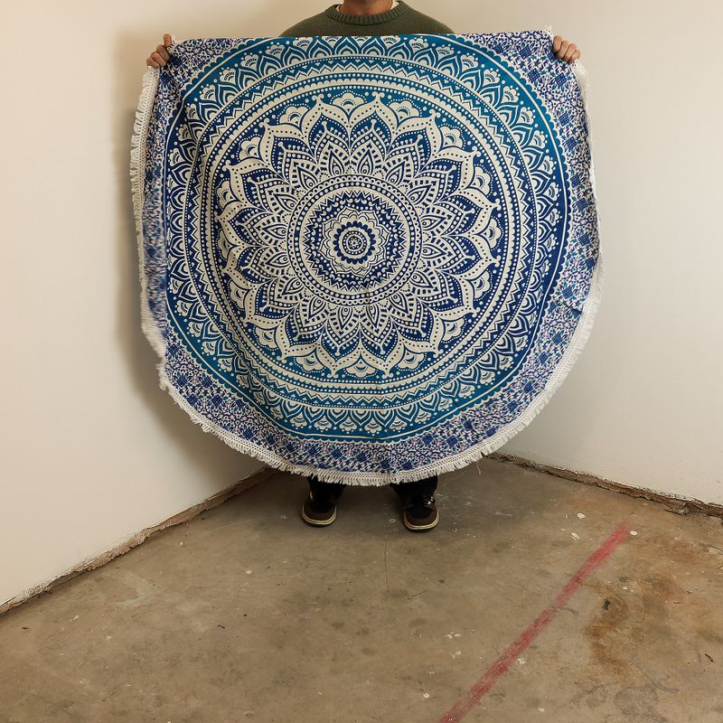 Malý Mandala Kruhový Nástěnný Závěs (130cm) - Klasická Modrá