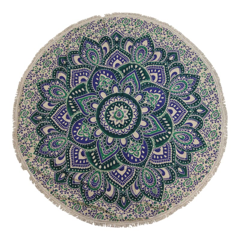Malý Mandala Kruhový Nástěnný Závěs (130cm) - Tyrkysová a Modrá
