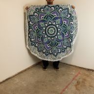 Malý Mandala Kruhový Nástěnný Závěs (130cm) - Tyrkysová a Modrá