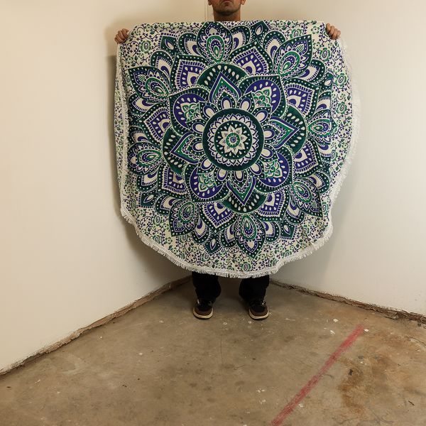 Malý Mandala Kruhový Nástěnný Závěs (130cm) - Tyrkysová a Modrá