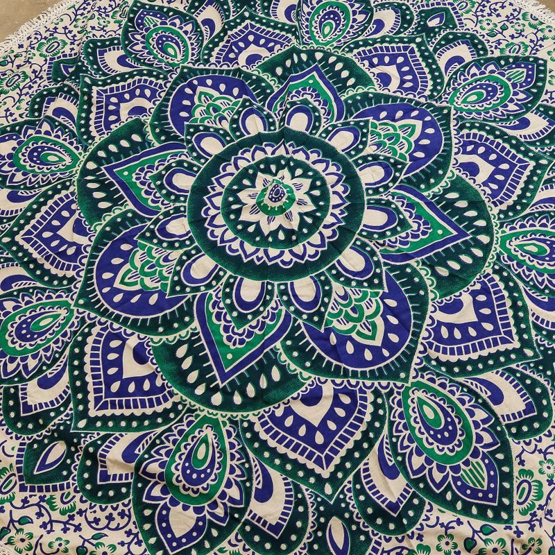 Malý Mandala Kruhový Nástěnný Závěs (130cm) - Tyrkysová a Modrá