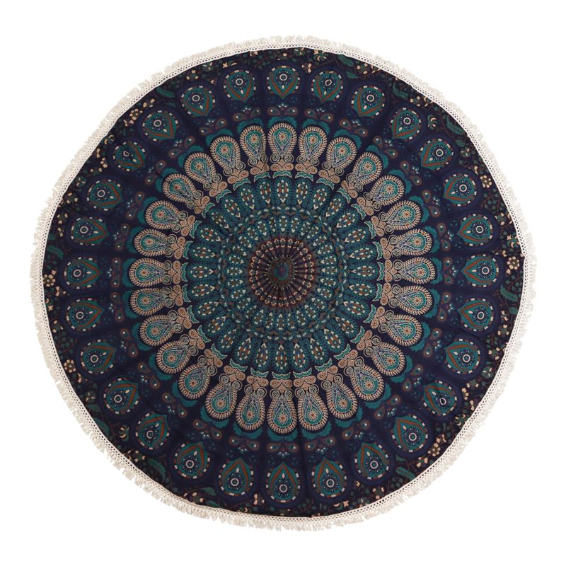 Malý Mandala Kruhový Nástěnný Závěs (130cm) - Páví Modrá