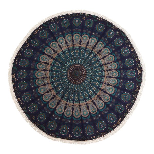 Malý Mandala Kruhový Nástěnný Závěs (130cm) - Páví Modrá