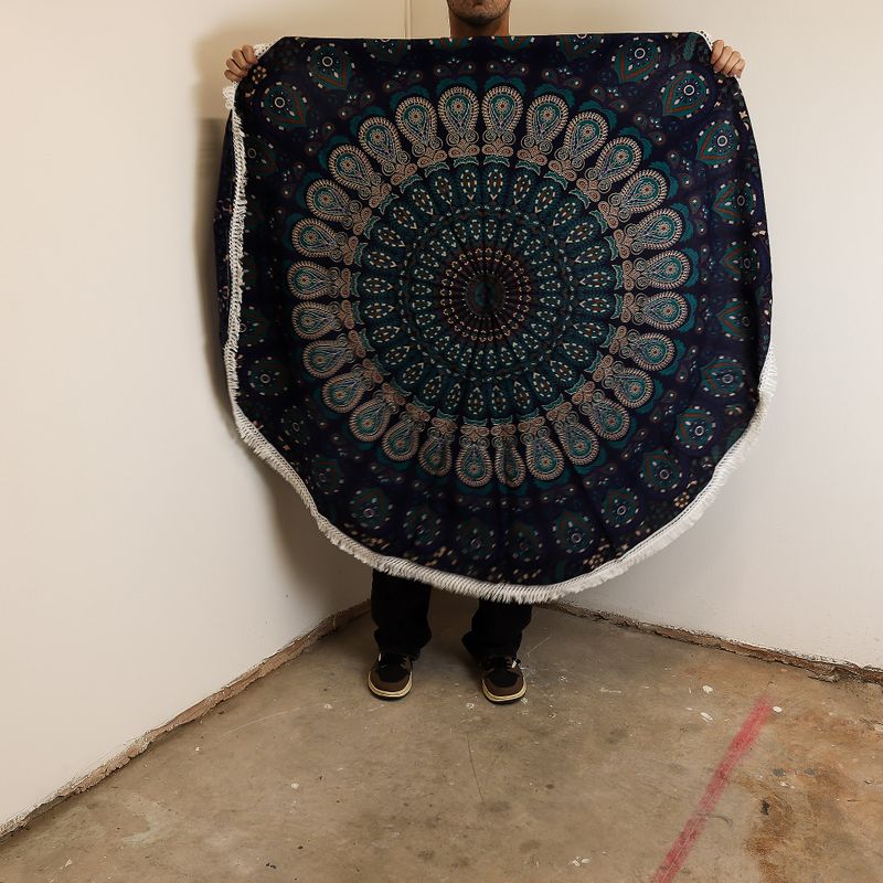 Malý Mandala Kruhový Nástěnný Závěs (130cm) - Páví Modrá