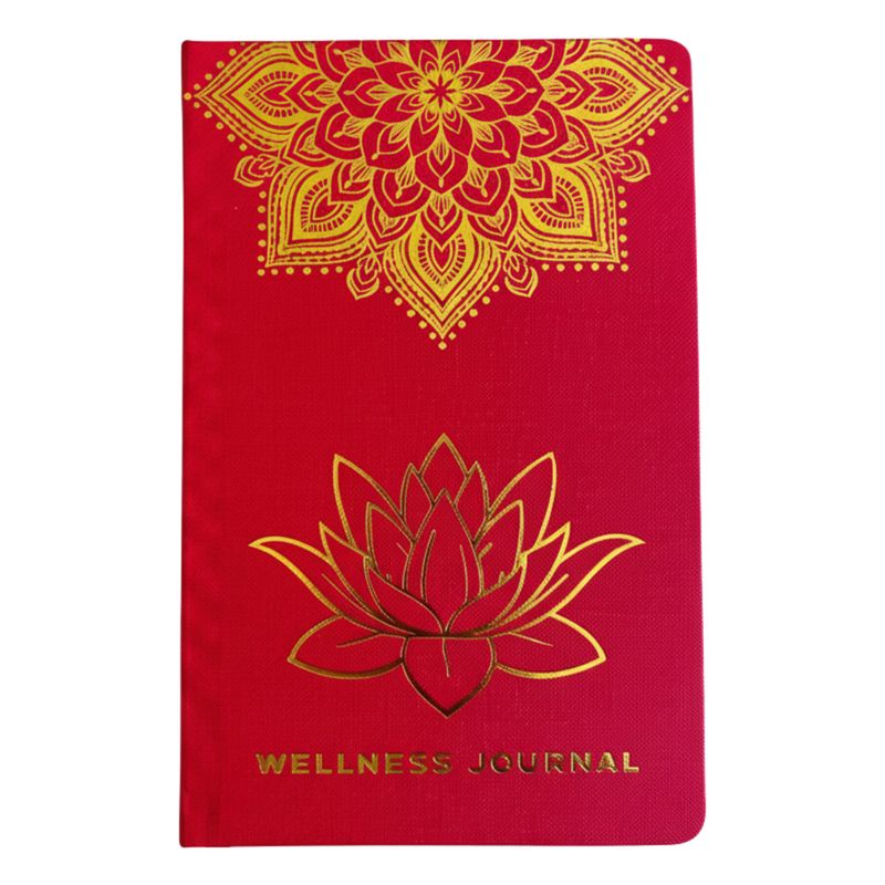 Červený Wellness Zápisník - 120 stran - Zlatá Mandala a Lotos