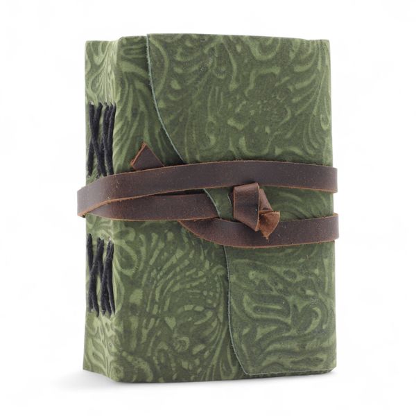 Kožený Zápisník se Zdobeným Okrajem (5x3.5") - Green Maze Pattern