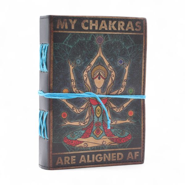 Kožený Zápisník s Potiskem (7x5") - My Chakras are Aligned AF - 200 Čistých Stran