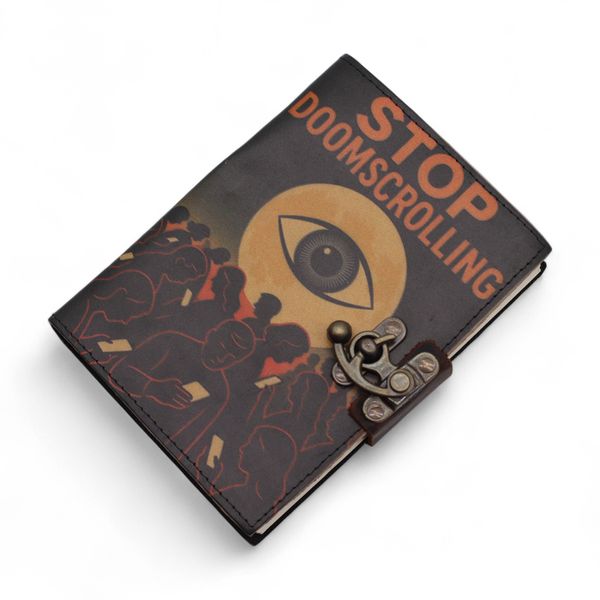 Kožený Zápisník s Potiskem (7x5") - Stop Doom Scrolling- 200 Čistých Stran