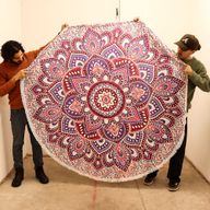 Velký Mandala Kruhový Nástěnný Závěs (180cm) - Růžová a Fialová