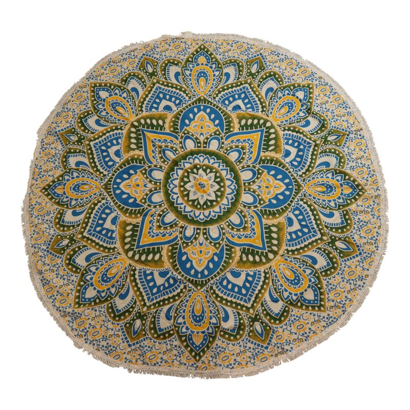 Velký Mandala Kruhový Nástěnný Závěs (180cm) - Žlutá a Modrá