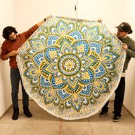 Velký Mandala Kruhový Nástěnný Závěs (180cm) - Žlutá a Modrá