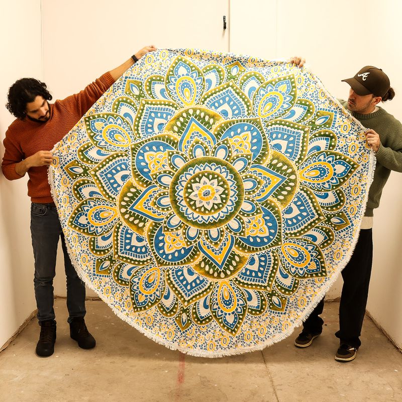 Velký Mandala Kruhový Nástěnný Závěs (180cm) - Žlutá a Modrá