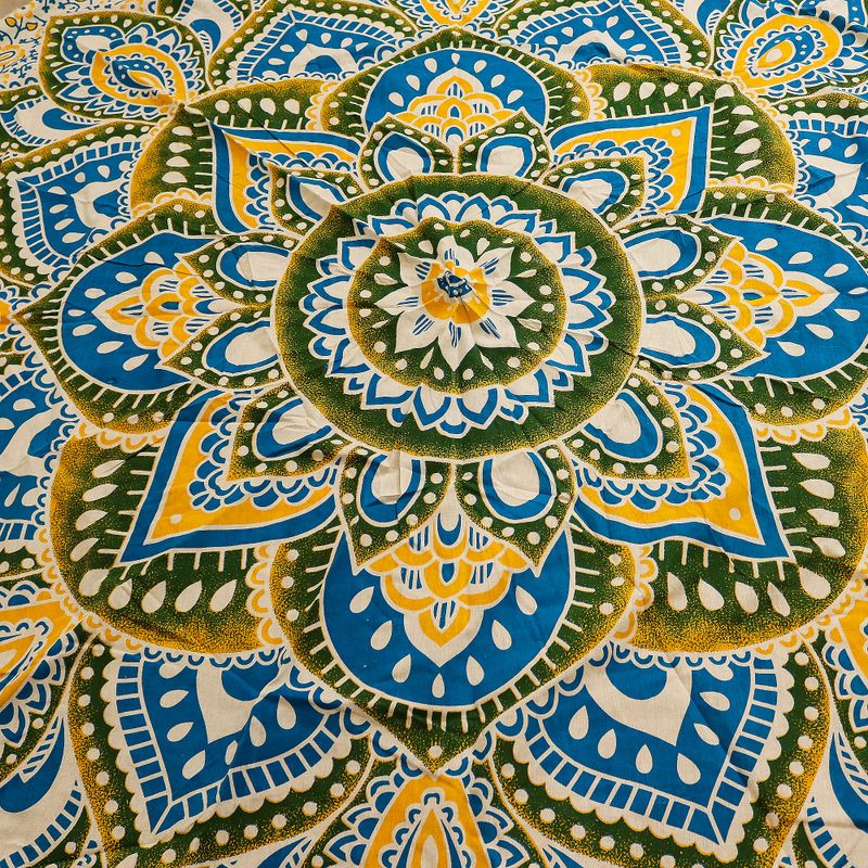 Velký Mandala Kruhový Nástěnný Závěs (180cm) - Žlutá a Modrá