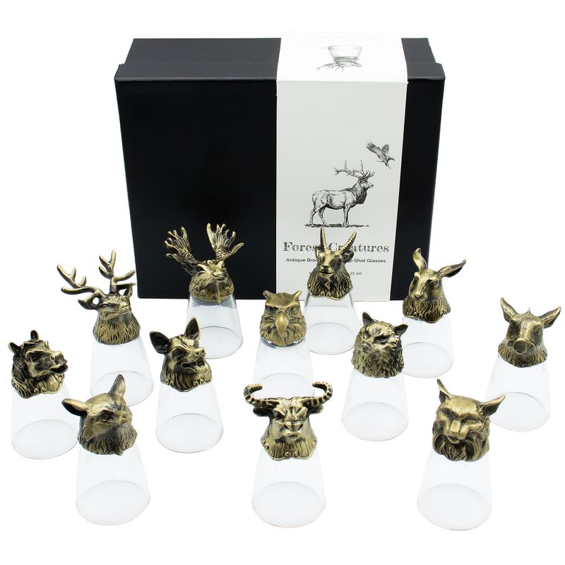 Dárková Sada 12 Panáků Bottom Up (25ml) - Lesní & Mystické Bytosti - Starožitný Bronz