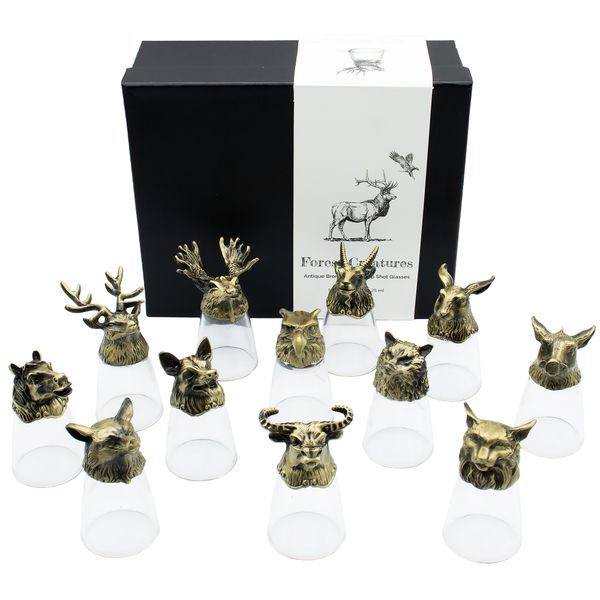 Dárková Sada 12 Panáků Bottom Up (25ml) - Lesní & Mystické Bytosti - Starožitný Bronz