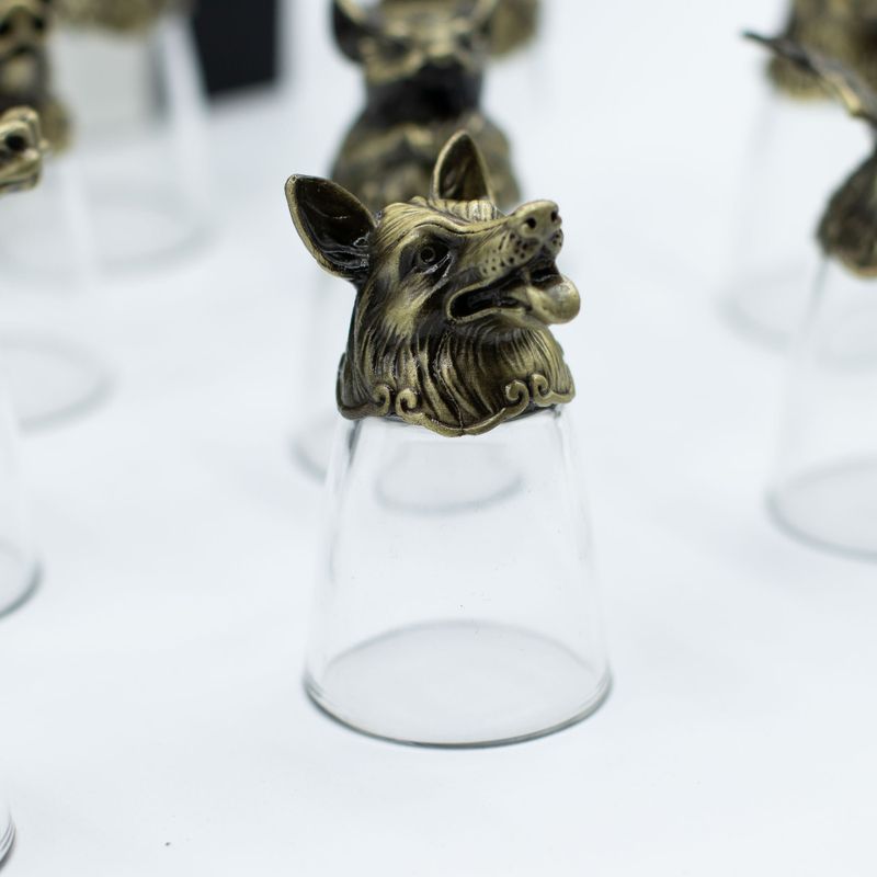 Dárková Sada 12 Panáků Bottom Up (25ml) - Bytosti Čínského Zvěrokruhu -  Starožitný Bronz