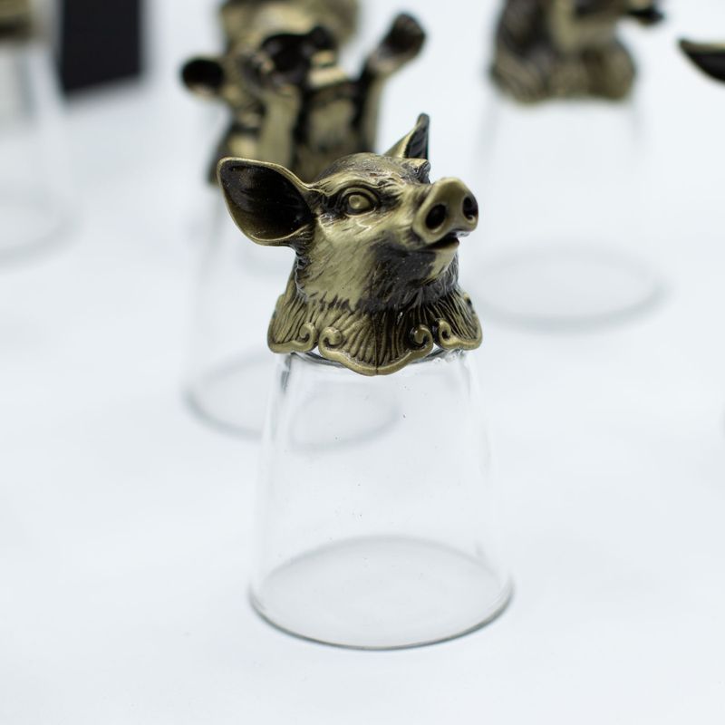 Dárková Sada 12 Panáků Bottom Up (25ml) - Bytosti Čínského Zvěrokruhu -  Starožitný Bronz