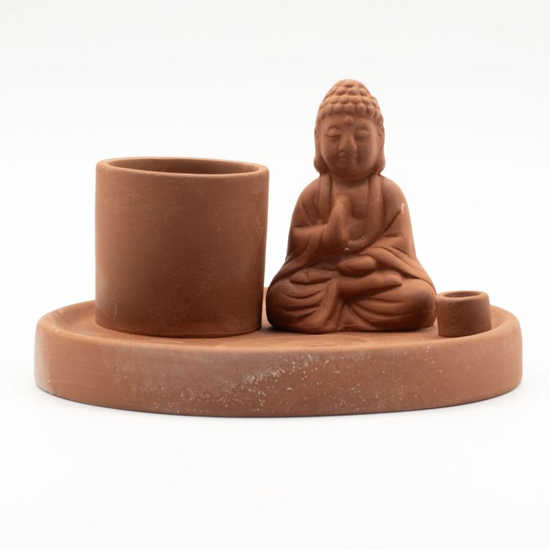 Víceúčelový Talíř pro Kadidla - Buddha - Naturální Terakotový Styl