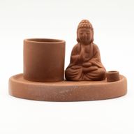 Víceúčelový Talíř pro Kadidla - Buddha - Naturální Terakotový Styl