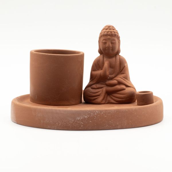 Víceúčelový Talíř pro Kadidla - Buddha - Naturální Terakotový Styl