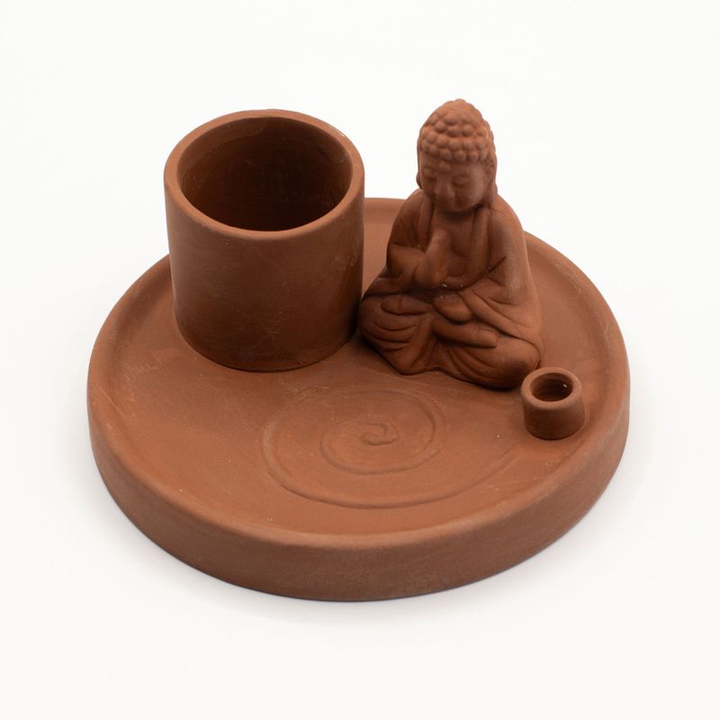 Víceúčelový Talíř pro Kadidla - Buddha - Naturální Terakotový Styl