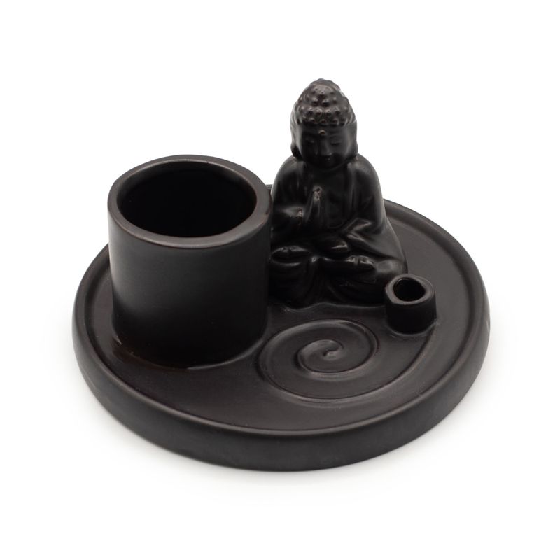 Víceúčelový Talíř pro Kadidla - Buddha - Keramická Matně Černá