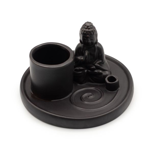 Víceúčelový Talíř pro Kadidla - Buddha - Keramická Matně Černá