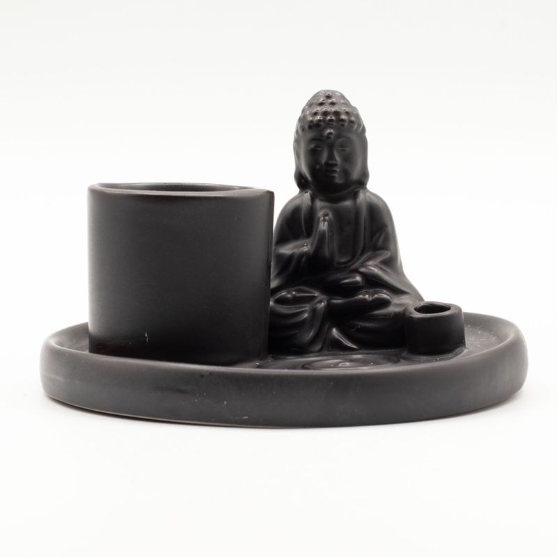 Víceúčelový Talíř pro Kadidla - Buddha - Keramická Matně Černá