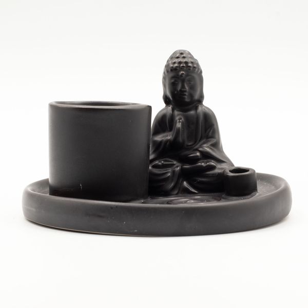 Víceúčelový Talíř pro Kadidla - Buddha - Keramická Matně Černá