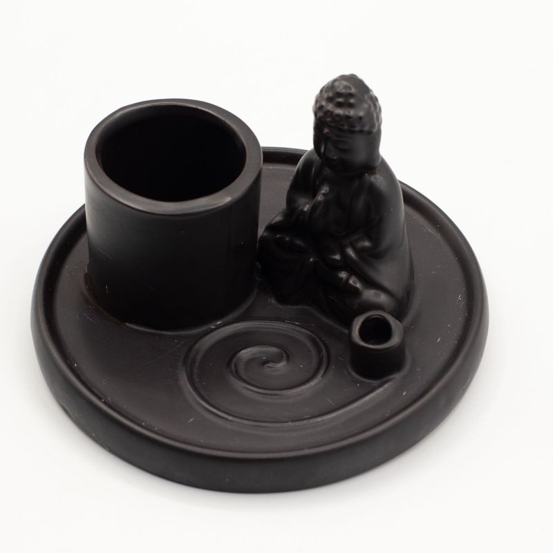 Víceúčelový Talíř pro Kadidla - Buddha - Keramická Matně Černá