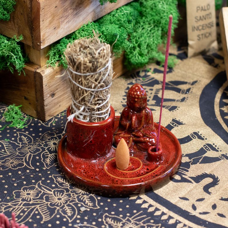 Víceúčelový Talíř pro Kadidla - Buddha - Keramická Červená