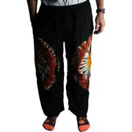 Japonský styl lounge kalhoty - Velikost L - černá čokoláda / oranžová
