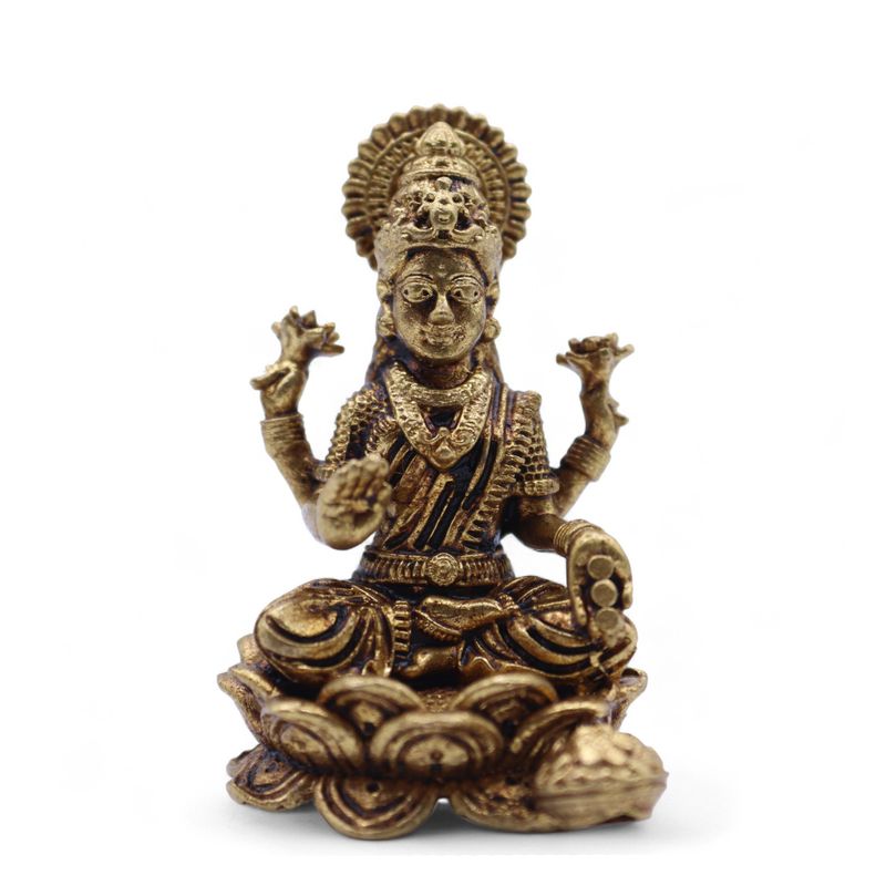 Mosazní Miniaturní Sošky Bohů - Laxmi (22gms)  - 37mm