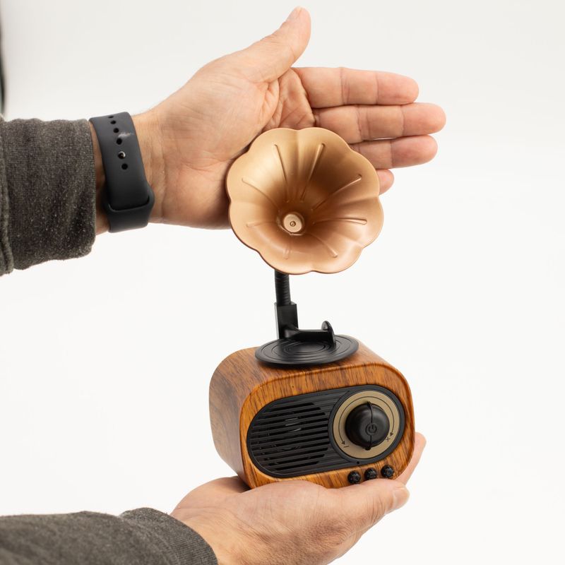 Mini Reproduktor - Retro Gramofon - Bluetooth & FM Rádio