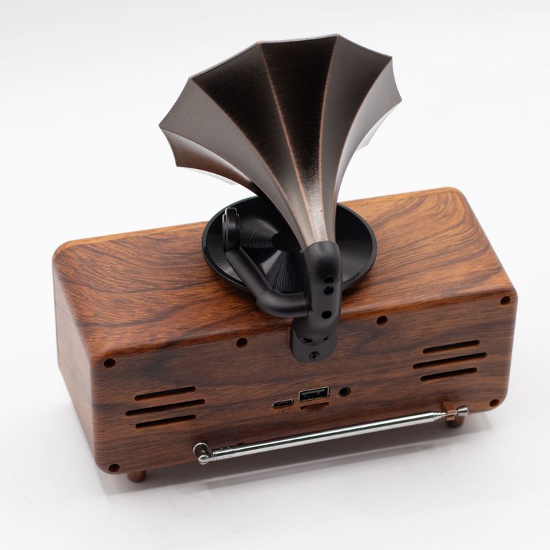 Mini Dvojitý Reproduktor - Retro Gramofón - Bluetooth & FM Rádio