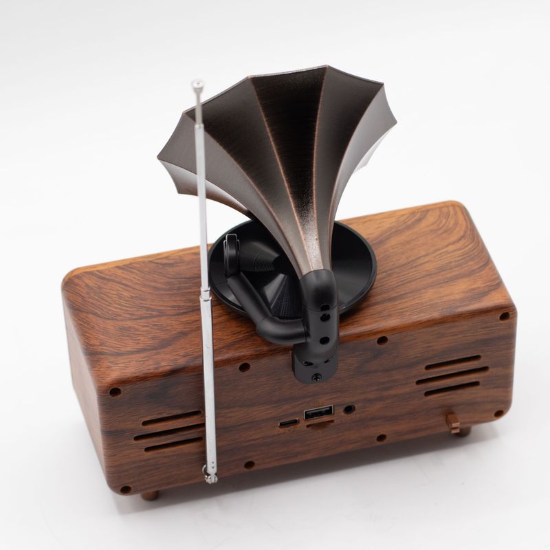 Mini Dvojitý Reproduktor - Retro Gramofón - Bluetooth & FM Rádio