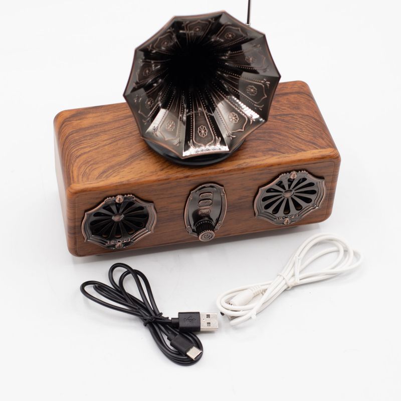 Mini Dvojitý Reproduktor - Retro Gramofón - Bluetooth & FM Rádio