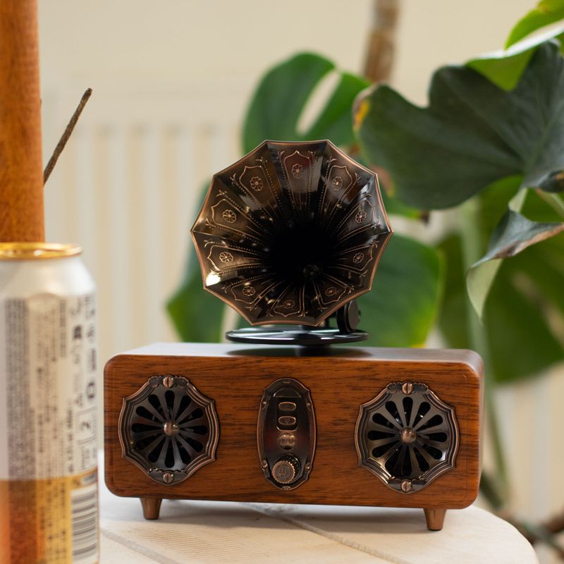 Mini Dvojitý Reproduktor - Retro Gramofón - Bluetooth & FM Rádio