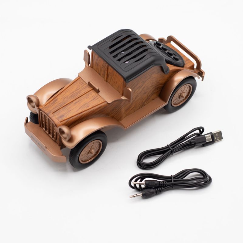 Mini Reproduktor - Klasické Vintage Auto s Držákem na Telefon - Bluetooth & FM Rádio