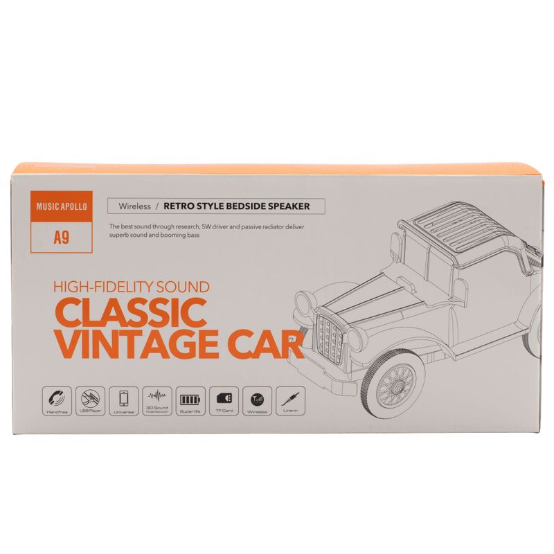 Mini Reproduktor - Klasické Vintage Auto s Držákem na Telefon - Bluetooth & FM Rádio